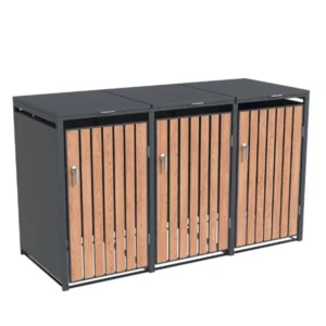 Wheelie Bin Shelter Premium – 3 Bay – Wood Effect Metal Slats - Image 9