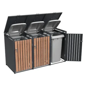 Wheelie Bin Shelter Premium – 3 Bay – Wood Effect Metal Slats - Image 7