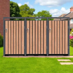 Wheelie Bin Shelter Premium – 3 Bay – Wood Effect Metal Slats