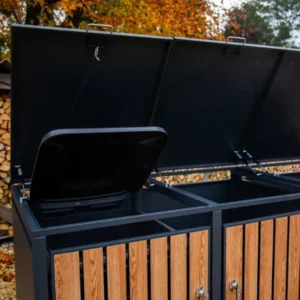Wheelie Bin Shelter Premium – 3 Bay – Wood Effect Metal Slats - Image 3