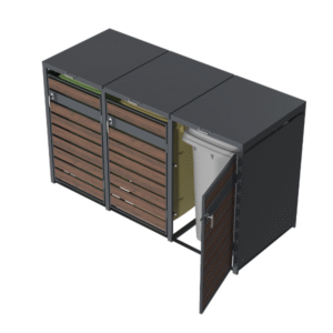 Wheelie Bin Shelter Premium – 3 Bay – Wood Effect Metal Slats – Horizontal Slats - Image 3