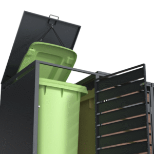 Wheelie Bin Shelter Premium – 3 Bay – Wood Effect Metal Slats – Horizontal Slats - Image 23