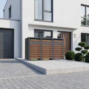 Wheelie Bin Shelter Premium – 3 Bay – Wood Effect Metal Slats – Horizontal Slats - Image 25