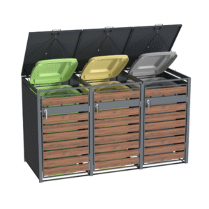 Wheelie Bin Shelter Premium – 3 Bay – Wood Effect Metal Slats – Horizontal Slats - Image 11