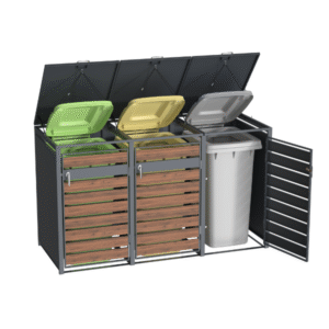 Wheelie Bin Shelter Premium – 3 Bay – Wood Effect Metal Slats – Horizontal Slats - Image 12