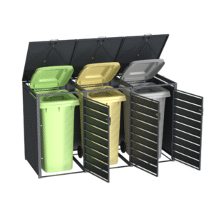 Wheelie Bin Shelter Premium – 3 Bay – Wood Effect Metal Slats – Horizontal Slats - Image 13