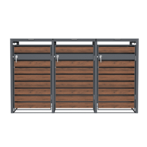 Wheelie Bin Shelter Premium – 3 Bay – Wood Effect Metal Slats – Horizontal Slats