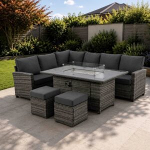 Crete 8 Seater Rattan Corner Fire Pit Dining Set