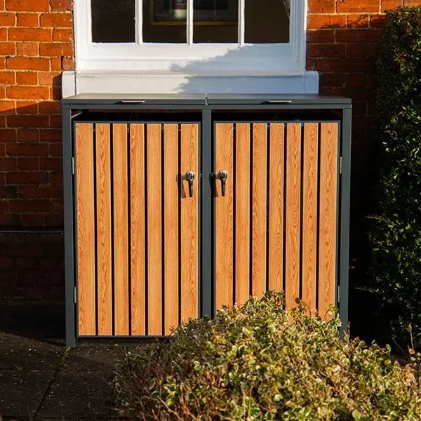 Wheelie Bin Shelter Premium – 2 Bay – Wood Effect Slats